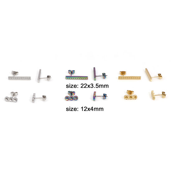 Immagine di 4 Pz 304 Acciaio Inossidabile Orecchini a Perno striscia Multicolore Tondo