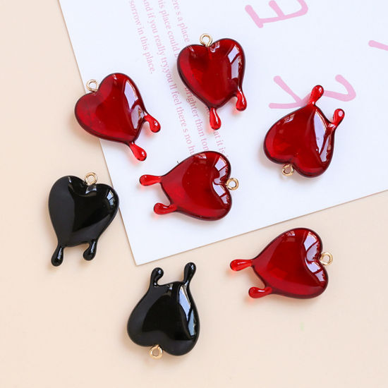 Picture of Acrylic Valentine's Day Pendants Heart Drop Multicolor Enamel 3cm x 2.1cm