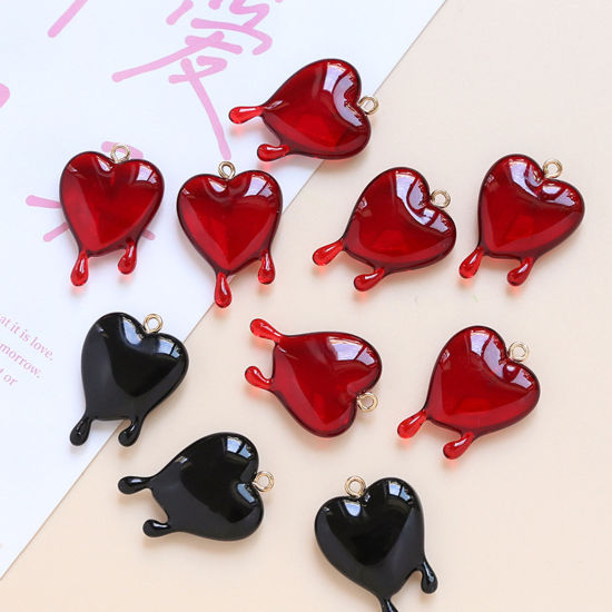 Picture of Acrylic Valentine's Day Pendants Heart Drop Multicolor Enamel 3cm x 2.1cm