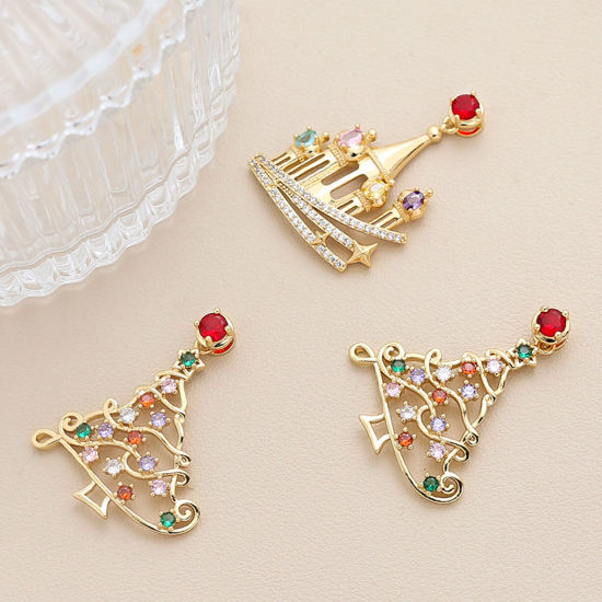 Picture of Brass Christmas Pendants 18K Gold Plated Multicolour Cubic Zirconia