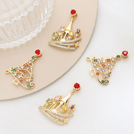 Picture of Brass Christmas Pendants 18K Gold Plated Multicolour Cubic Zirconia