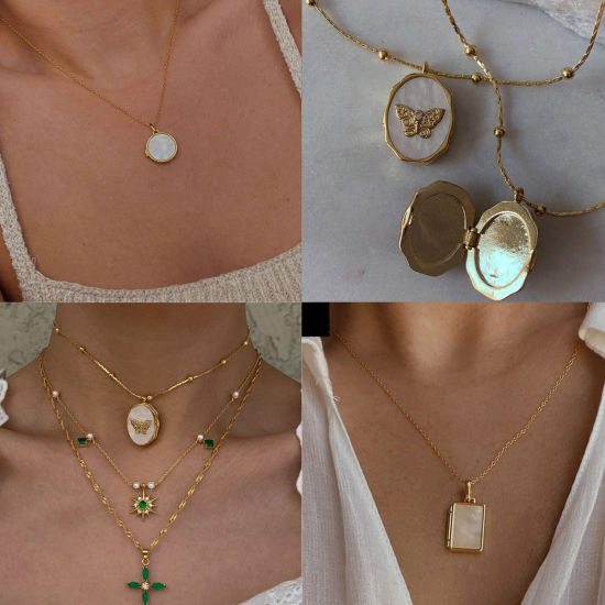 Immagine di Placcatura Sottovuoto Ecologica Retrò Picture Photo Frame Locket 14k Vero Oro Placcato Rame Catena a Pallini Ovale Farfalla Possibile Aprire Collana con Ciondolo Per Donne 1 Pz