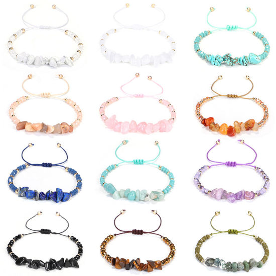 Picture of Natural Dyed Gemstone Adjustable Braided Bracelets Multicolor Chip Beads 15cm - 30cm long