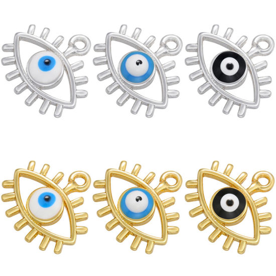 Immagine di Ottone Religione Charms Multicolore Malocchio Occhio della Provvidenza/ Occhio che Tutto Vede Smalto 11.5mm x 11mm, 2 Pz