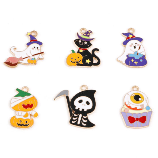 Picture of Zinc Based Alloy Halloween Charms Gold Plated Multicolor Enamel