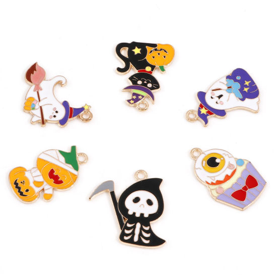 Picture of Zinc Based Alloy Halloween Charms Gold Plated Multicolor Enamel