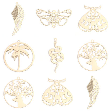 Iron Based Alloy Filigree Stamping Pendants Multicolor Moth Moon Phases Hollow