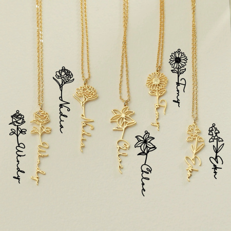 Imagen de Acero Inoxidable Flor del Mes de Nacimiento Pendientes Personalizados con Nombre Colgante Personalizado con Letra 1 Par