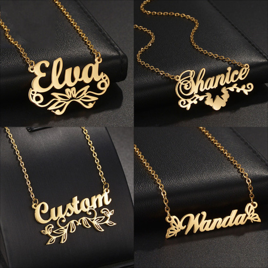 Picture of Stainless Steel Customized Name Necklace Personalized Letter Charm Pendant Gold Plated 45cm(17.7") long