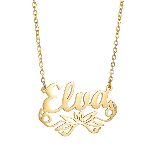 Picture of Stainless Steel Customized Name Necklace Personalized Letter Charm Pendant Gold Plated 45cm(17.7") long