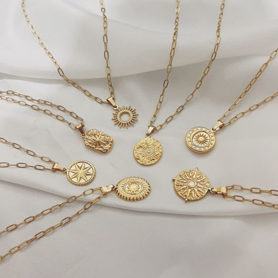 Picture of Eco-friendly Vacuum Plating Stylish Galaxy 18K Gold Plated 304 Stainless Steel Link Cable Chain Sun Star Pendant Necklace For Women