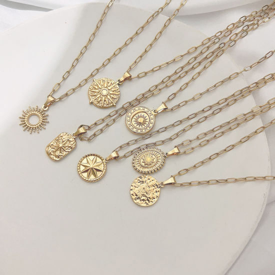 Picture of Eco-friendly Vacuum Plating Stylish Galaxy 18K Gold Plated 304 Stainless Steel Link Cable Chain Sun Star Pendant Necklace For Women