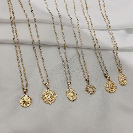 Picture of Eco-friendly Vacuum Plating Stylish Galaxy 18K Gold Plated 304 Stainless Steel Link Cable Chain Sun Star Pendant Necklace For Women