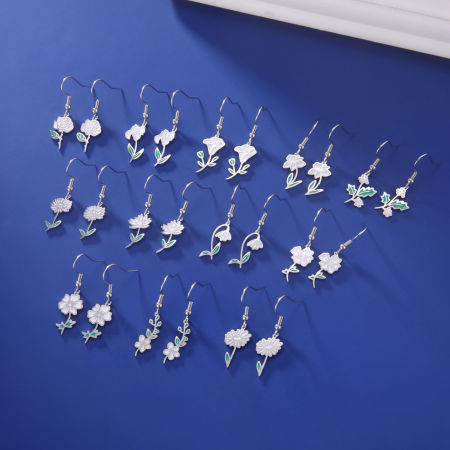 304 Stainless Steel Birth Month Flower Earrings Enamel