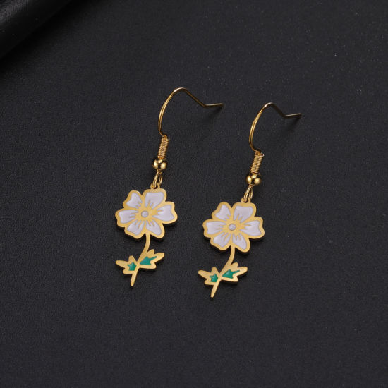 Picture of 304 Stainless Steel Birth Month Flower Earrings Enamel