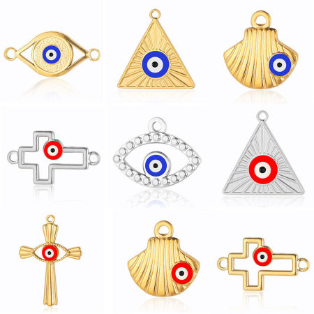 304 Stainless Steel Religious Charms Geometric Evil Eye Enamel 28mm x 26mm