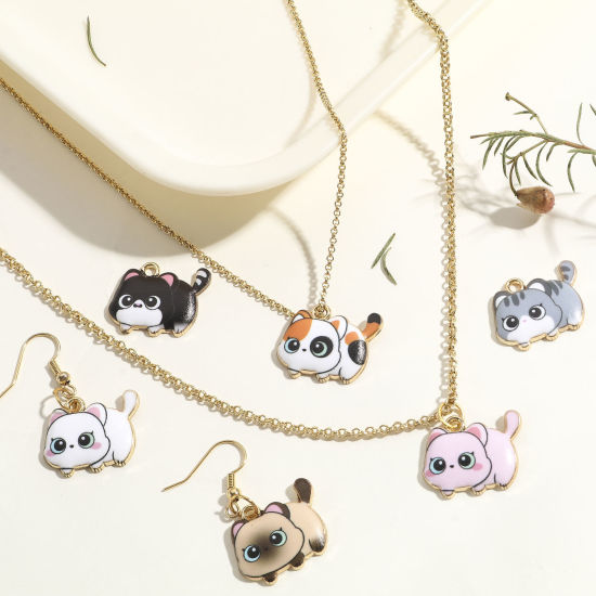 Picture of Zinc Based Alloy Charms Gold Plated Multicolor Cat Animal Enamel 22mm x 18mm