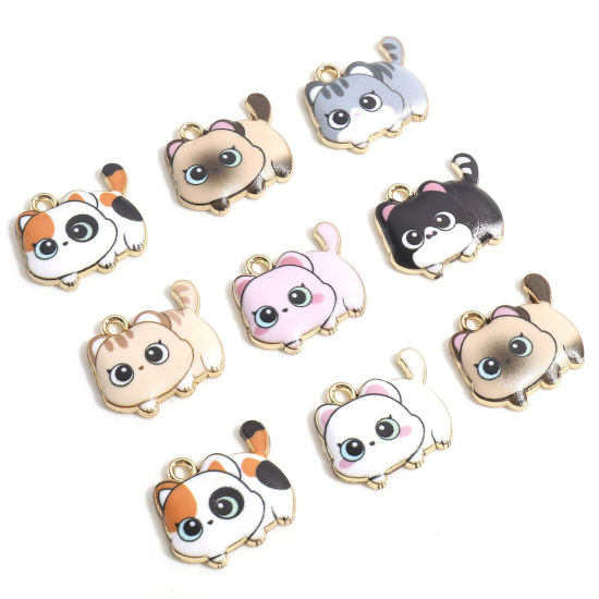 Picture of Zinc Based Alloy Charms Gold Plated Multicolor Cat Animal Enamel 22mm x 18mm
