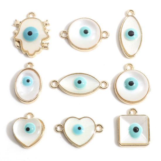 Immagine di Lega di Zinco Religione Charms Oro Placcato Verde Blu Malocchio Con Resina Cabochons 10 Pz