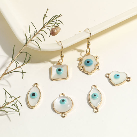 Immagine di Lega di Zinco Religione Charms Oro Placcato Verde Blu Malocchio Con Resina Cabochons 10 Pz