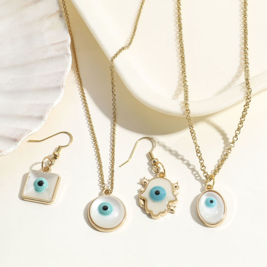 Immagine di Lega di Zinco Religione Charms Oro Placcato Verde Blu Malocchio Con Resina Cabochons 10 Pz