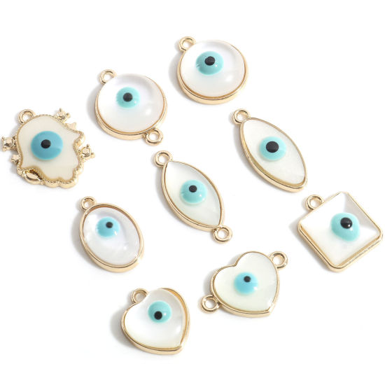 Immagine di Lega di Zinco Religione Charms Oro Placcato Verde Blu Malocchio Con Resina Cabochons 10 Pz