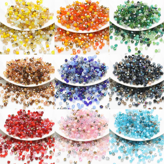 Picture of Glass Beads For DIY Charm Jewelry Making Bicone Multicolor Faceted About 4mm x 4mm, 1 Packet