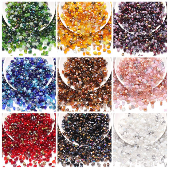Picture of Glass Beads For DIY Charm Jewelry Making Drop Multicolor Faceted About 8mm x 6mm