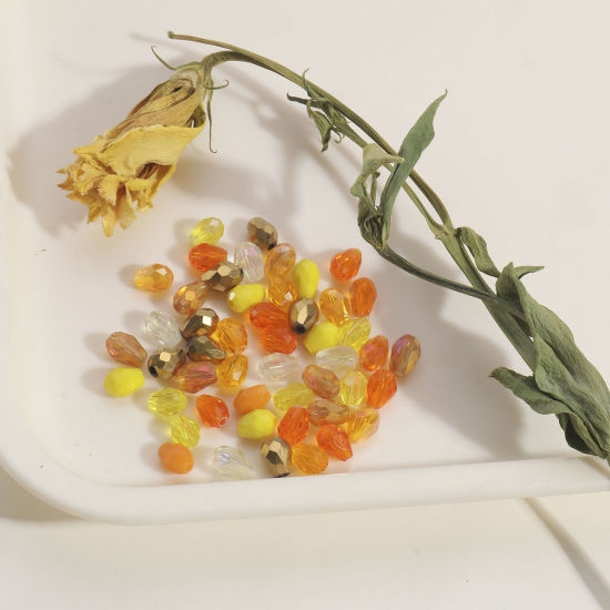 Image de Perles pour DIY Fabrication de Bijoux de Charme en Verre Goutte d'Eau Multicolore à Facettes 8mm x 6mm, 1 Paquet