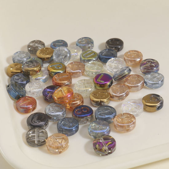Image de Perles pour DIY Fabrication de Bijoux de Charme en Verre Plat-Rond Couleur Mélangée Au Hasard Chiffres Env. 10mm Dia, 50 Pcs