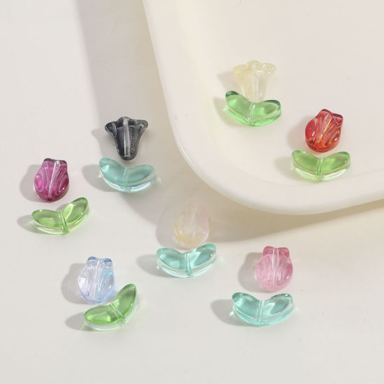 Image de Perles pour DIY Fabrication de Bijoux de Charme en Verre Rose Multicolore Fleur de Muguet 50 Pcs