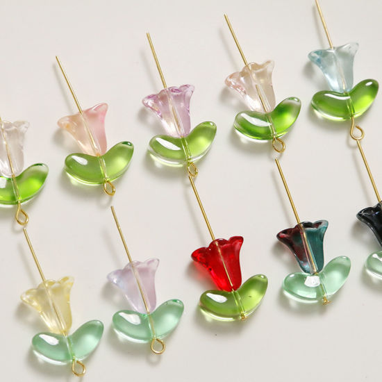 Image de Perles pour DIY Fabrication de Bijoux de Charme en Verre Rose Multicolore Fleur de Muguet 50 Pcs