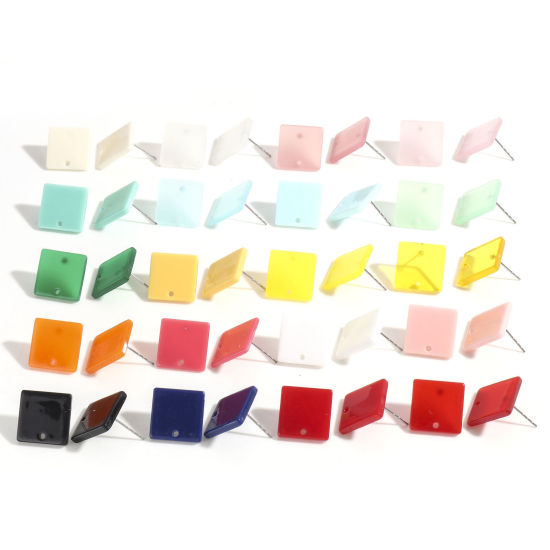 Image de Boucles d'Oreilles Puces Série Géométrie en Acrylique Carré Multicolore avec Boucle 16mm x 16mm, Epaisseur de Fil: (21 gauge), 10 Pcs