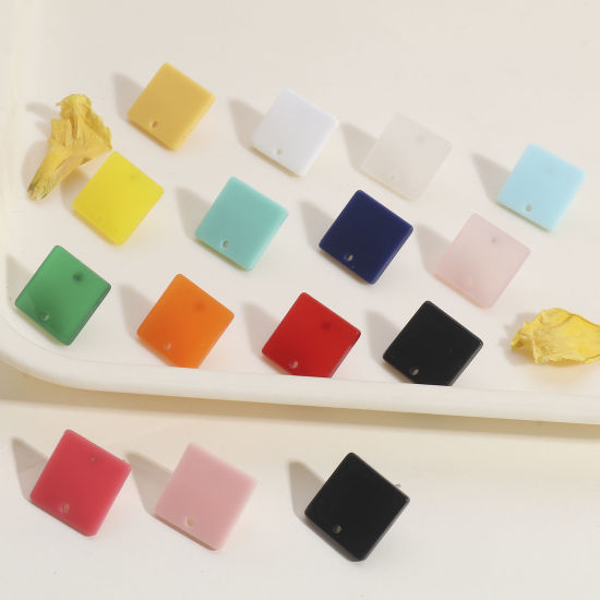 Image de Boucles d'Oreilles Puces Série Géométrie en Acrylique Carré Multicolore avec Boucle 16mm x 16mm, Epaisseur de Fil: (21 gauge), 10 Pcs