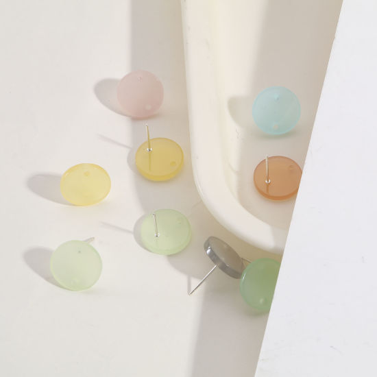 Bild von Acryl Geometrie Serie Ohrring Ohrstecker Zubehör Rund Bunt Mit Öse 14mm D., Drahtstärke: (21 gauge), 10 Stück