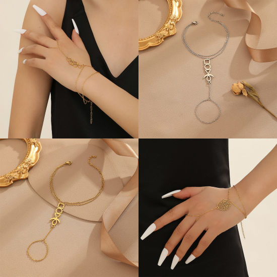 Picture of 304 Stainless Steel Link Cable Chain Retro Nail Finger Ring Chain Bracelets Geometric