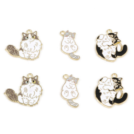 Zinc Based Alloy Charms Gold Plated Multicolor Cat Animal Enamel