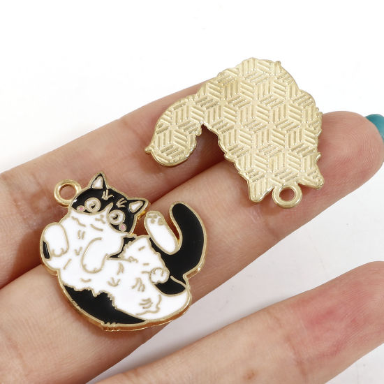 Immagine di Lega di Zinco Charms Oro Placcato Multicolore Gatto Smalto 10 Pz