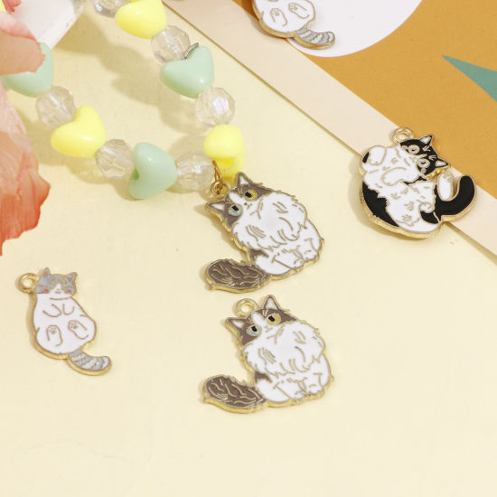 Immagine di Lega di Zinco Charms Oro Placcato Multicolore Gatto Smalto 10 Pz