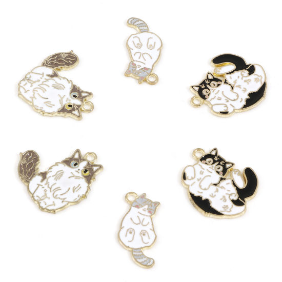 Immagine di Lega di Zinco Charms Oro Placcato Multicolore Gatto Smalto 10 Pz