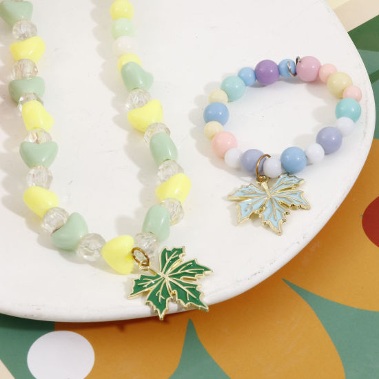 Immagine di Lega di Zinco Charms Oro Placcato Multicolore Foglia d'Acero Smalto 25mm x 23mm, 10 Pz