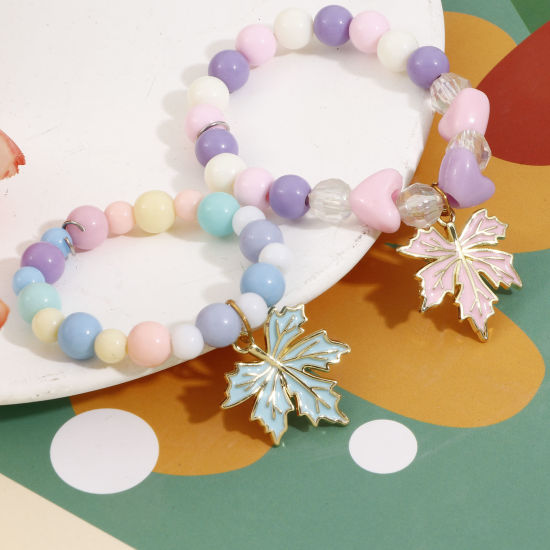 Immagine di Lega di Zinco Charms Oro Placcato Multicolore Foglia d'Acero Smalto 25mm x 23mm, 10 Pz