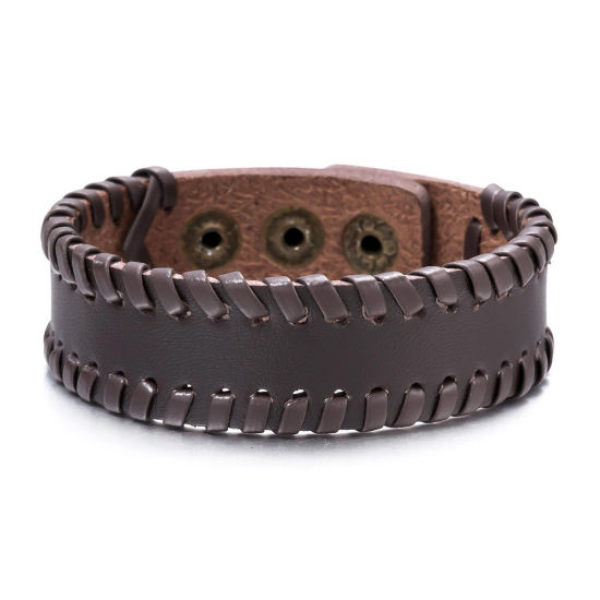 Picture of PU Leather Punk Bracelets Multicolor Weave Textured Adjustable