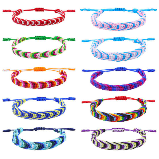 Picture of Polyester Boho Chic Bohemia Waved String Braided Friendship Bracelets Multicolor Weave Textured Adjustable