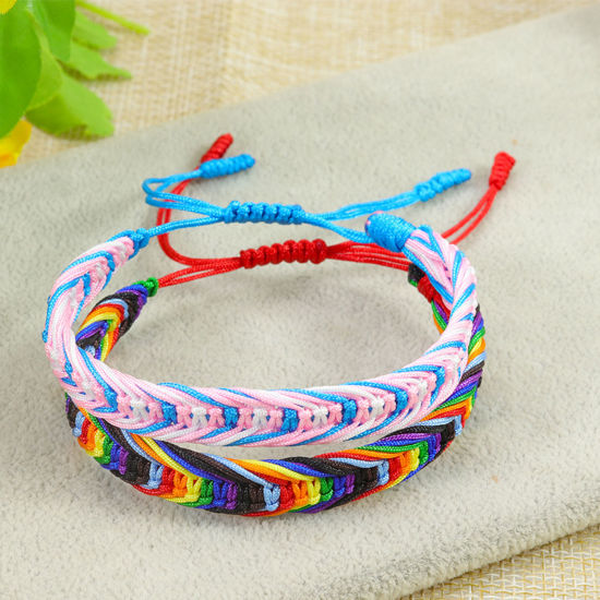 Picture of Polyester Boho Chic Bohemia Waved String Braided Friendship Bracelets Multicolor Weave Textured Adjustable
