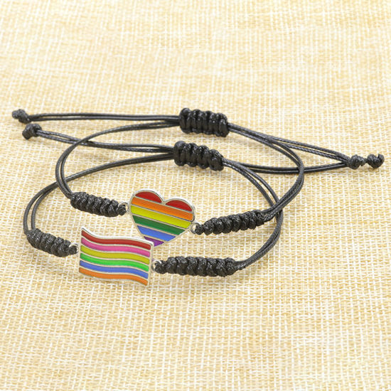 Picture of Stylish Waved String Braided Friendship Bracelets Multicolor Heart Rainbow Enamel