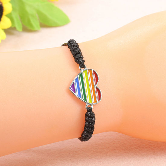 Picture of Stylish Waved String Braided Friendship Bracelets Multicolor Heart Rainbow Enamel