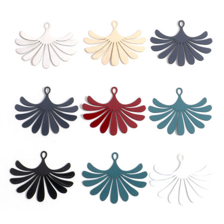 Iron Based Alloy Filigree Stamping Pendants Multicolor Fan-shaped Flower Leaves 3.5cm x 2.9cm