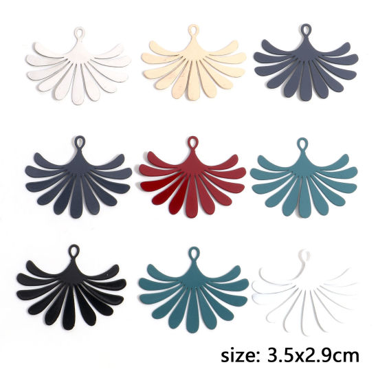 Image de Pendentifs Estampe en Filigrane en Alliage de Fer Multicolore Eventail Feuilles de Fleur 3.5cm x 2.9cm, 10 Pcs