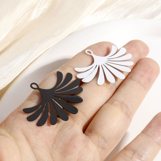 Picture of Iron Based Alloy Filigree Stamping Pendants Multicolor Fan-shaped Flower Leaves 3.5cm x 2.9cm